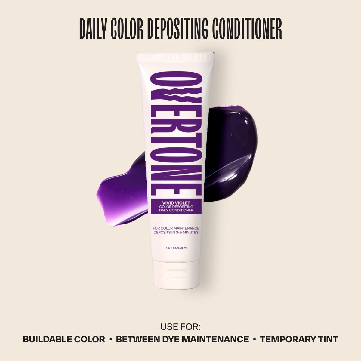 oVertone Daily Color Depositing Conditioner - Vivid Violet, 4.5 oz - Vegan & Cruelty-Free Temporary Hair Color with Shea, Coconut & Avocado Oils for All Hair Types Avelisse
