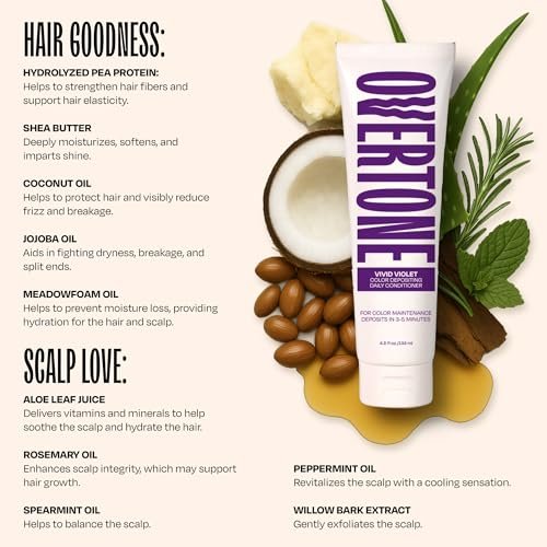 oVertone Daily Color Depositing Conditioner - Vivid Violet, 4.5 oz - Vegan & Cruelty-Free Temporary Hair Color with Shea, Coconut & Avocado Oils for All Hair Types Avelisse