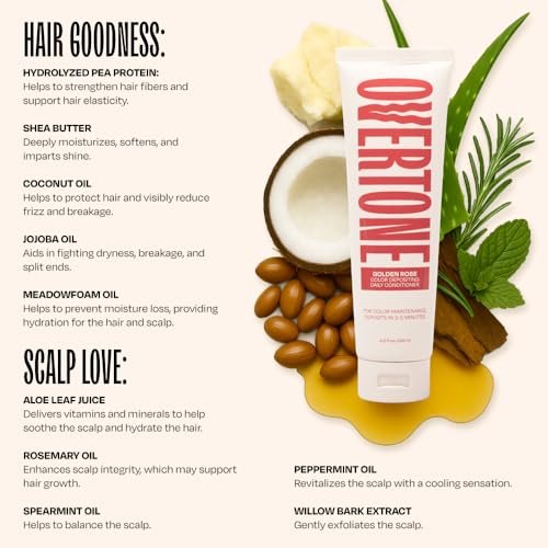 Overtone Daily Color Depositing Conditioner - Golden Rose | Vegan & Cruelty-Free Temporary Hair Color, 4.5 oz Avelisse