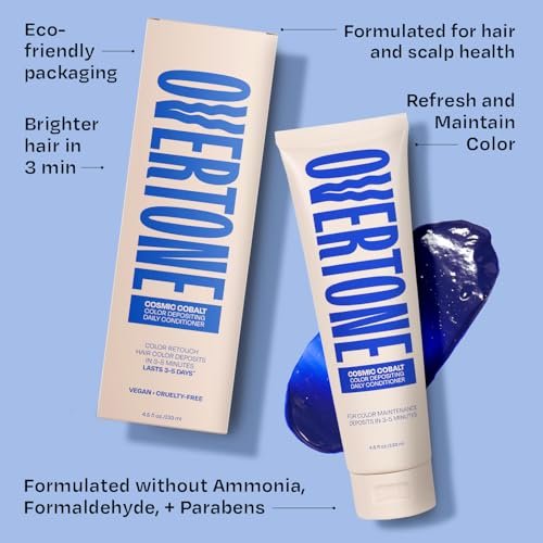 Overtone Daily Color Depositing Conditioner for Hair - Cosmic Cobalt (4.5 oz) - Temporary Pigment with Shea, Coconut & Avocado Oils - Hydrating, Vegan & Cruelty-Free Avelisse