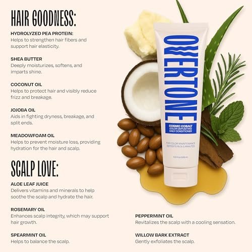 Overtone Daily Color Depositing Conditioner for Hair - Cosmic Cobalt (4.5 oz) - Temporary Pigment with Shea, Coconut & Avocado Oils - Hydrating, Vegan & Cruelty-Free Avelisse