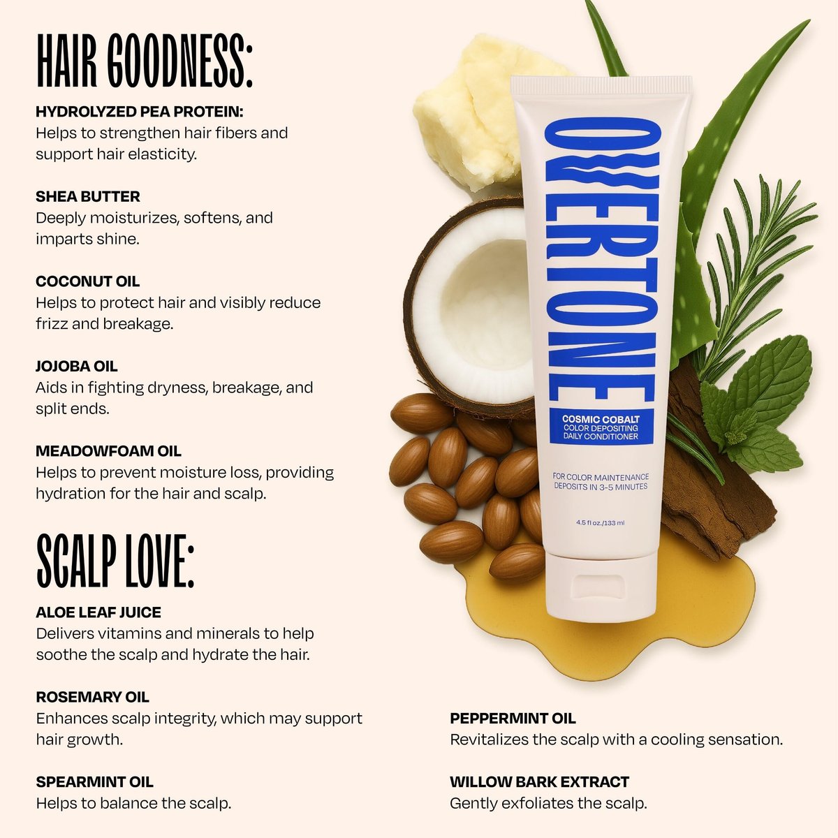 Overtone Daily Color Depositing Conditioner for Hair - Cosmic Cobalt (4.5 oz) - Temporary Pigment with Shea, Coconut & Avocado Oils - Hydrating, Vegan & Cruelty-Free Avelisse