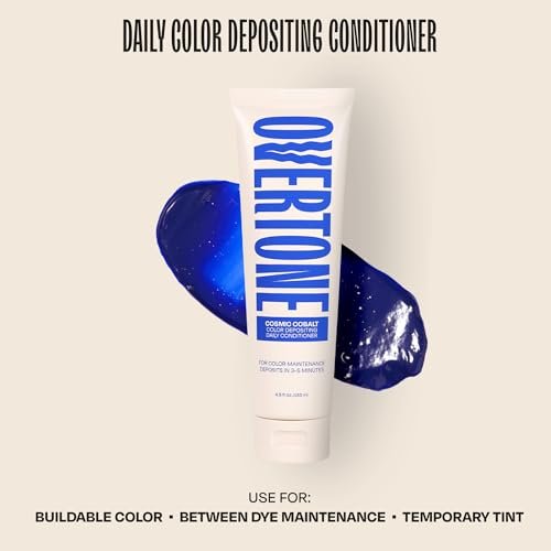 Overtone Daily Color Depositing Conditioner for Hair - Cosmic Cobalt (4.5 oz) - Temporary Pigment with Shea, Coconut & Avocado Oils - Hydrating, Vegan & Cruelty-Free Avelisse