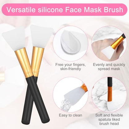2 Pcs Silicone Face Mask Brushes Silicone Applicator Kit - Reusable Beauty Tool for Skincare, Epoxy, and DIY Crafts (Black)