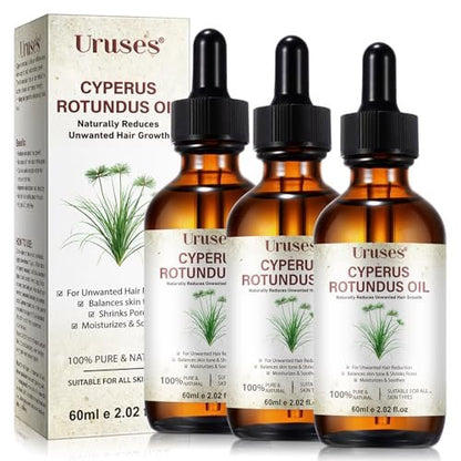 3-Pack Cyperus Rotundus Oil for Hair Removal – Natural Reduces Unwanted Hair Growth, Moisturizes & Soothes Skin, All Skin Types Avelisse