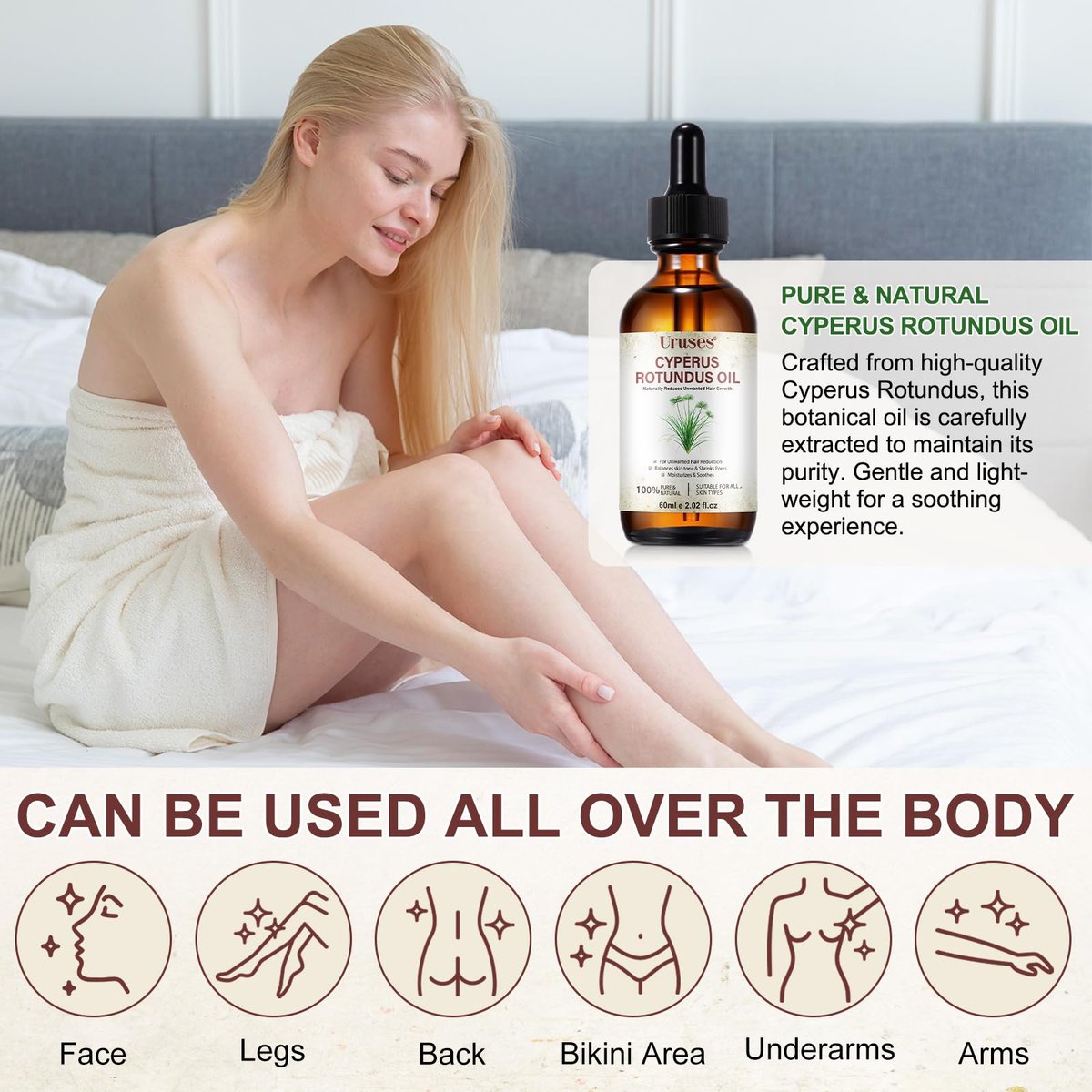 3-Pack Cyperus Rotundus Oil for Hair Removal – Natural Reduces Unwanted Hair Growth, Moisturizes & Soothes Skin, All Skin Types Avelisse