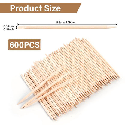 EWVVSS 600 Pcs 4.5 Inch Orange Wooden Cuticle Pusher Sticks – Double Sided Manicure & Pedicure Tool for Nails, Waxing, and Facial Hair Removal