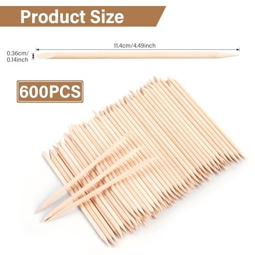 EWVVSS 600 Pcs 4.5 Inch Orange Wooden Cuticle Pusher Sticks – Double Sided Manicure & Pedicure Tool for Nails, Waxing, and Facial Hair Removal - görsel 6