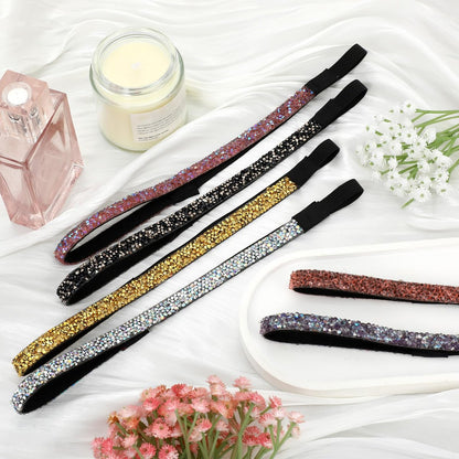 6-Piece Glitter Non-Slip Felt Headbands: Rhinestone Running Hairband, Shiny Elastic Headband for Women – Colorful Adjustable Sparkly Sports Fabric Hair Accessories for Yoga & Fitness