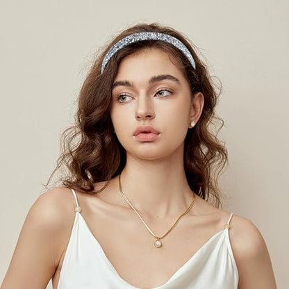 6-Piece Glitter Non-Slip Felt Headbands: Rhinestone Running Hairband, Shiny Elastic Headband for Women – Colorful Adjustable Sparkly Sports Fabric Hair Accessories for Yoga & Fitness