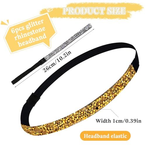 6-Piece Glitter Non-Slip Felt Headbands: Rhinestone Running Hairband, Shiny Elastic Headband for Women – Colorful Adjustable Sparkly Sports Fabric Hair Accessories for Yoga & Fitness - görsel 6