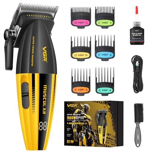 VGR 285 Fresh Fade Hair Clippers for Men – 9000RPM Professional Cordless Hair Trimmer with 6 Magnetic Guide Combs, LED Display, Lightweight & Versatile Barber Kit Avelisse