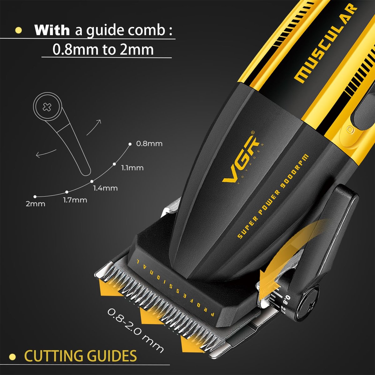 VGR 285 Fresh Fade Hair Clippers for Men – 9000RPM Professional Cordless Hair Trimmer with 6 Magnetic Guide Combs, LED Display, Lightweight & Versatile Barber Kit Avelisse