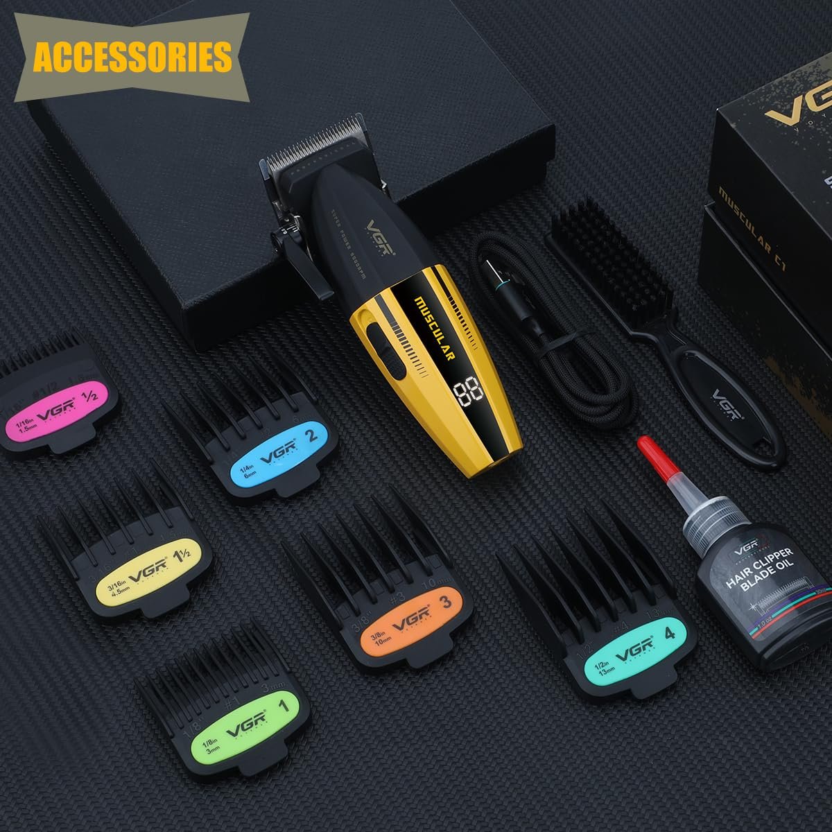 VGR 285 Fresh Fade Hair Clippers for Men – 9000RPM Professional Cordless Hair Trimmer with 6 Magnetic Guide Combs, LED Display, Lightweight & Versatile Barber Kit Avelisse