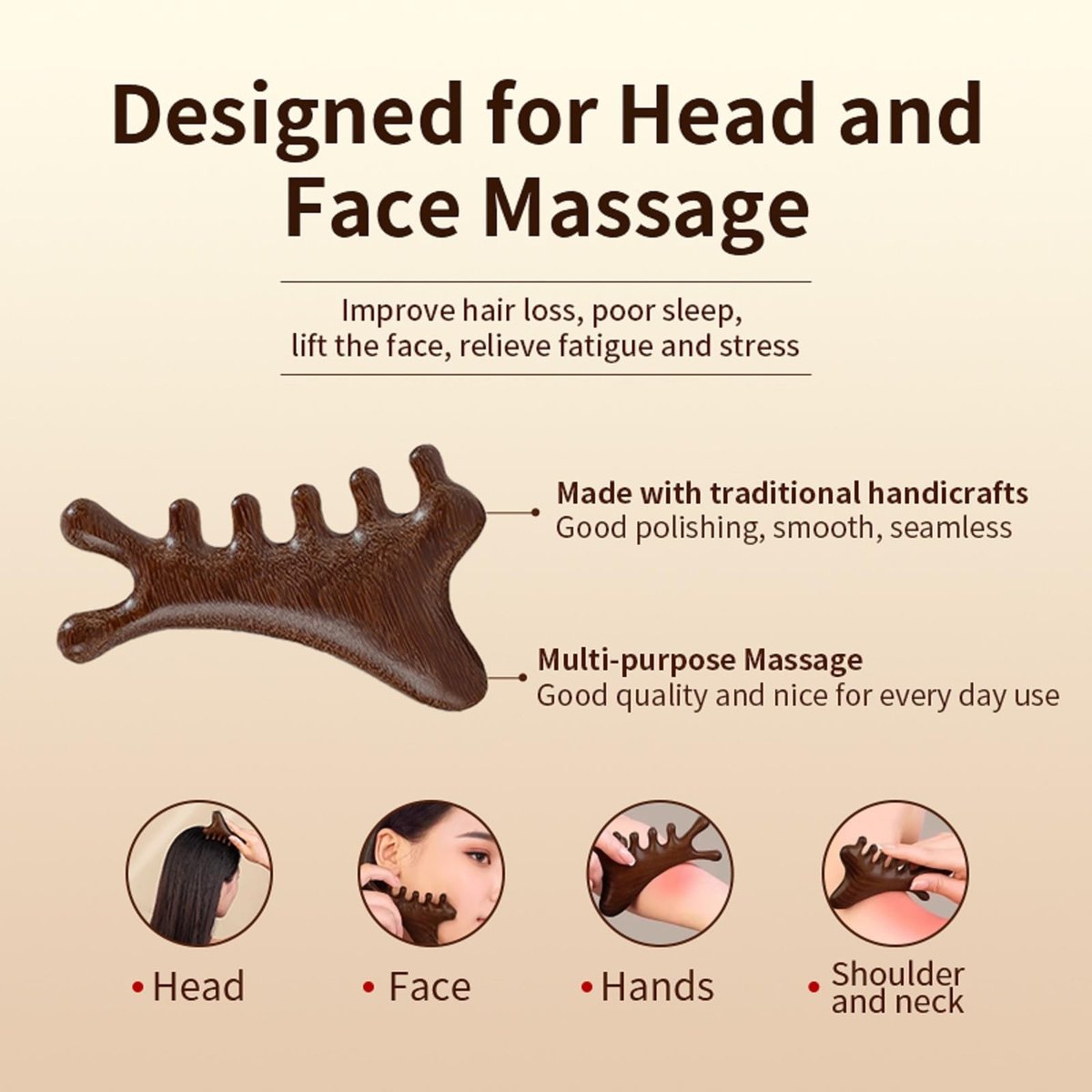 TAIHI Wooden Scalp Massager Comb – 100% Natural Wood Massage Comb for Hair Growth, Stress Relief, Multi-Function Gua Sha Tool for Head Face Neck, Anti-Static Wooden Comb for Women Men All Hair Types - görsel 7