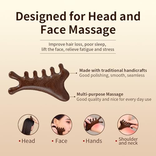 TAIHI Wooden Scalp Massager Comb – 100% Natural Wood Massage Comb for Hair Growth, Stress Relief, Multi-Function Gua Sha Tool for Head Face Neck, Anti-Static Wooden Comb for Women Men All Hair Types - görsel 8
