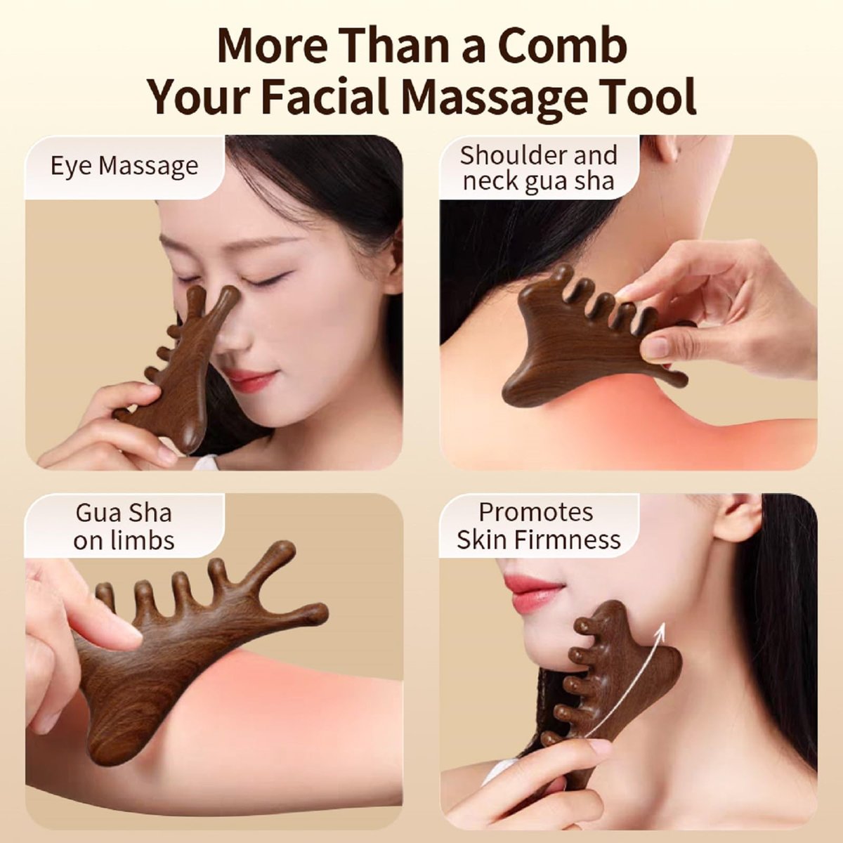 TAIHI Wooden Scalp Massager Comb – 100% Natural Wood Massage Comb for Hair Growth, Stress Relief, Multi-Function Gua Sha Tool for Head Face Neck, Anti-Static Wooden Comb for Women Men All Hair Types - görsel 5