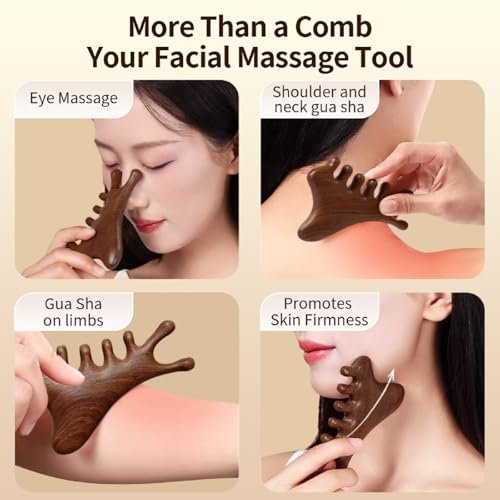 TAIHI Wooden Scalp Massager Comb – 100% Natural Wood Massage Comb for Hair Growth, Stress Relief, Multi-Function Gua Sha Tool for Head Face Neck, Anti-Static Wooden Comb for Women Men All Hair Types - görsel 6
