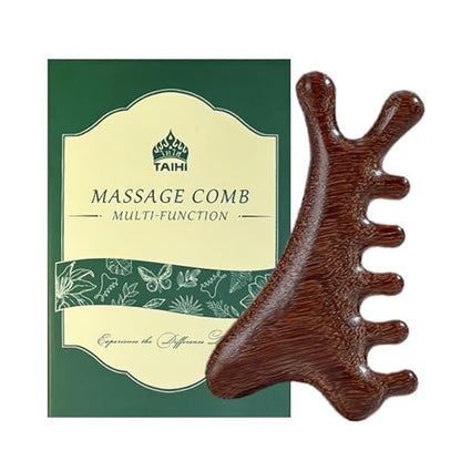 TAIHI Wooden Scalp Massager Comb – 100% Natural Wood Massage Comb for Hair Growth, Stress Relief, Multi-Function Gua Sha Tool for Head Face Neck, Anti-Static Wooden Comb for Women Men All Hair Types