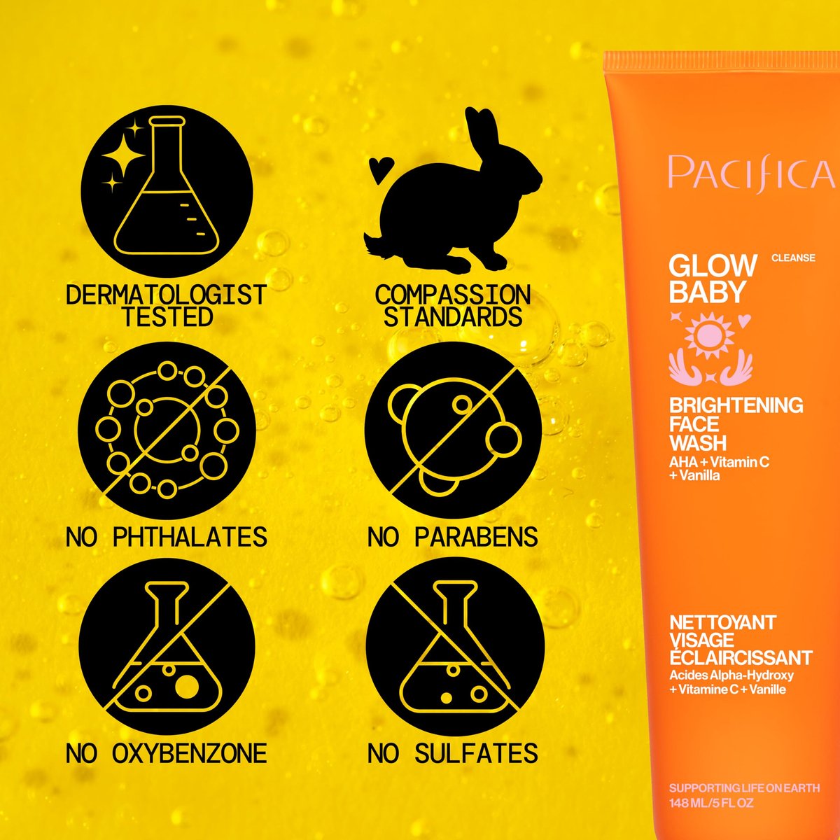 Pacifica Face Wash Duo – Glow Baby Vitamin C Brightening Cleanser + Sea Foam Gentle Cleanser, Daily Exfoliating Face Wash Set for All Skin Types, Sulfate-Free, Vegan Avelisse