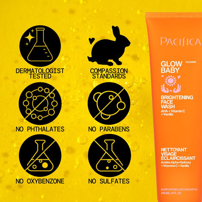 Pacifica Face Wash Duo – Glow Baby Vitamin C Brightening Cleanser + Sea Foam Gentle Cleanser, Daily Exfoliating Face Wash Set for All Skin Types, Sulfate-Free, Vegan Avelisse