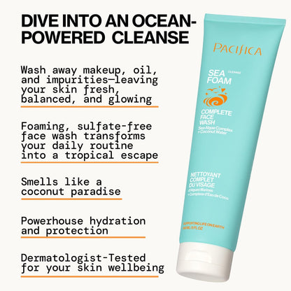 Pacifica Face Wash Duo – Glow Baby Vitamin C Brightening Cleanser + Sea Foam Gentle Cleanser, Daily Exfoliating Face Wash Set for All Skin Types, Sulfate-Free, Vegan Avelisse
