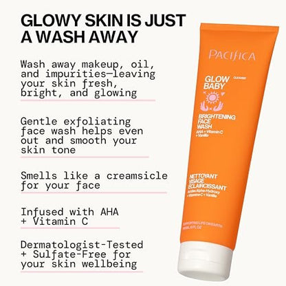 Pacifica Face Wash Duo – Glow Baby Vitamin C Brightening Cleanser + Sea Foam Gentle Cleanser, Daily Exfoliating Face Wash Set for All Skin Types, Sulfate-Free, Vegan Avelisse