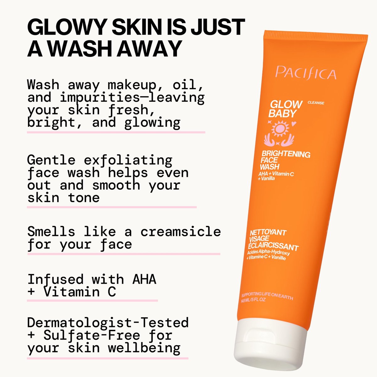 Pacifica Face Wash Duo – Glow Baby Vitamin C Brightening Cleanser + Sea Foam Gentle Cleanser, Daily Exfoliating Face Wash Set for All Skin Types, Sulfate-Free, Vegan Avelisse