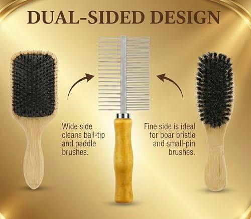 XCEL 2-in-1 Hair Brush Cleaner Tool – Dual-Sided Remover Comb for Paddle, Boar Bristle & Detangling Brushes (Beige, Bamboo) Avelisse