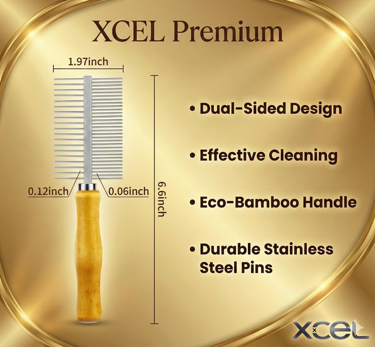 XCEL 2-in-1 Hair Brush Cleaner Tool – Dual-Sided Remover Comb for Paddle, Boar Bristle & Detangling Brushes (Beige, Bamboo) Avelisse