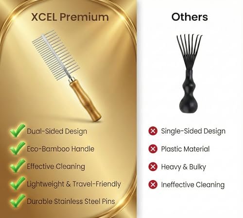 XCEL 2-in-1 Hair Brush Cleaner Tool – Dual-Sided Remover Comb for Paddle, Boar Bristle & Detangling Brushes (Beige, Bamboo) Avelisse