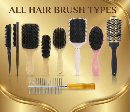 XCEL 2-in-1 Hair Brush Cleaner Tool – Dual-Sided Remover Comb for Paddle, Boar Bristle & Detangling Brushes (Beige, Bamboo) Avelisse