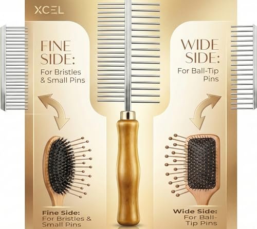XCEL 2-in-1 Hair Brush Cleaner Tool – Dual-Sided Remover Comb for Paddle, Boar Bristle & Detangling Brushes (Beige, Bamboo) Avelisse