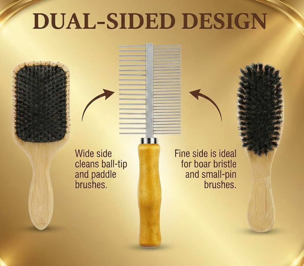XCEL 2-in-1 Hair Brush Cleaner Tool – Dual-Sided Remover Comb for Paddle, Boar Bristle & Detangling Brushes (Beige, Bamboo) Avelisse