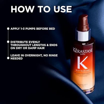 Kérastase Nutritive 8H Magic Night Serum – Overnight Treatment for Dry Hair, Shine-Enhancing, Plant-Based Proteins, Travel Size 1.01 Fl Oz