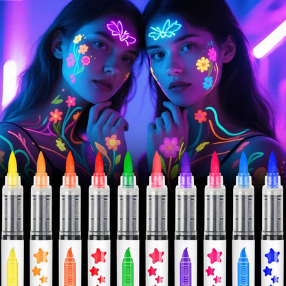 nsxsu Glow in The Dark Face Paint Markers 10 Colors - Washable UV Neon Body Paint Pens for Skin, Glow Party Supplies, Pride, 4th of July Avelisse