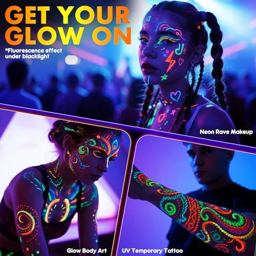 nsxsu Glow in The Dark Face Paint Markers 10 Colors - Washable UV Neon Body Paint Pens for Skin, Glow Party Supplies, Pride, 4th of July Avelisse