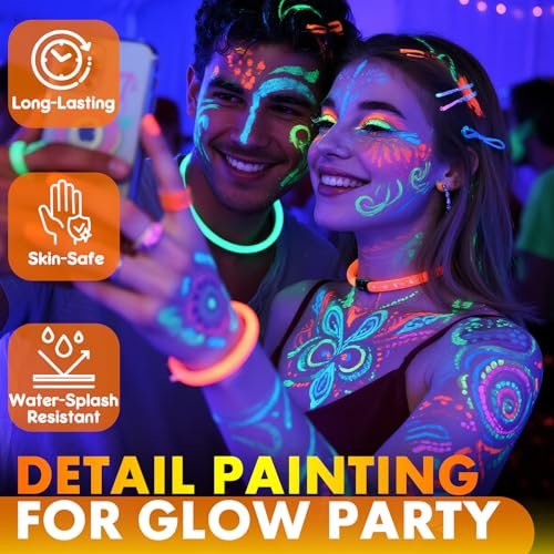 nsxsu Glow in The Dark Face Paint Markers 10 Colors - Washable UV Neon Body Paint Pens for Skin, Glow Party Supplies, Pride, 4th of July Avelisse