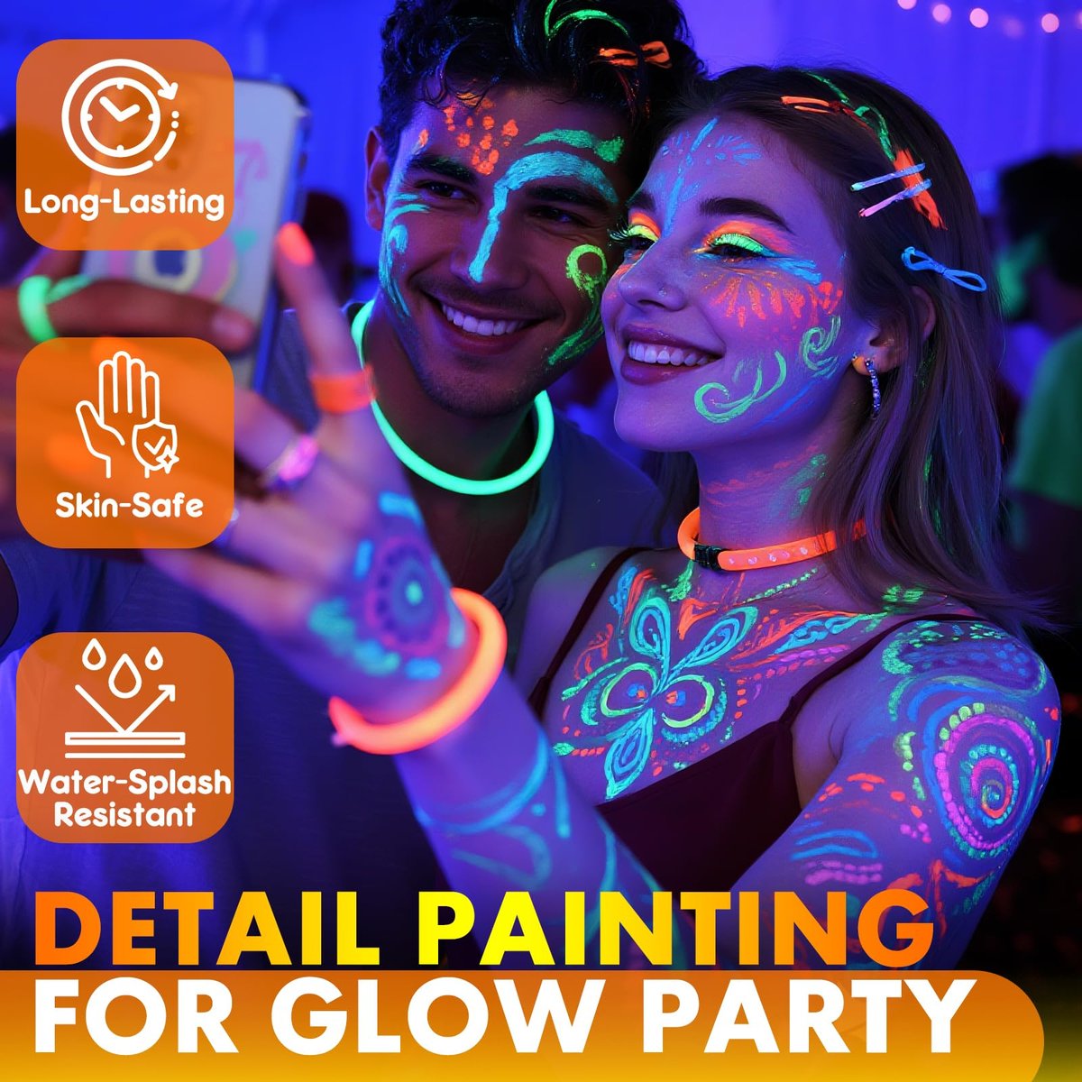 nsxsu Glow in The Dark Face Paint Markers 10 Colors - Washable UV Neon Body Paint Pens for Skin, Glow Party Supplies, Pride, 4th of July Avelisse