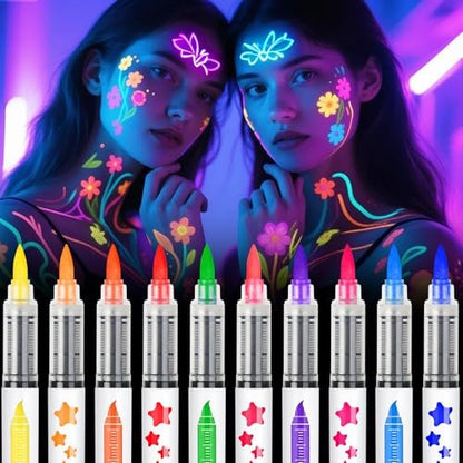 nsxsu Glow in The Dark Face Paint Markers 10 Colors - Washable UV Neon Body Paint Pens for Skin, Glow Party Supplies, Pride, 4th of July Avelisse