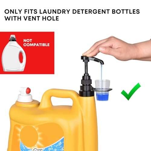 Vent Hole Pump for Liquid Laundry Detergent Bottle Dispenser Pump with Cup Holder and Measuring Cup, Ideal for Laundry Room Accessories Storage Organization, Made to Fit All, 1 Pack, Black - görsel 5
