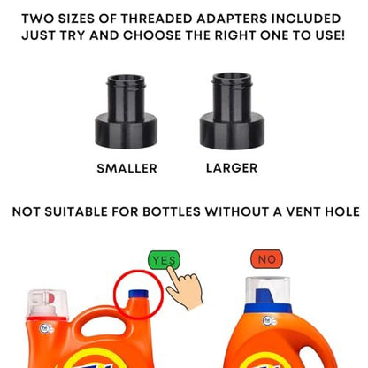 Vent Hole Pump for Liquid Laundry Detergent Bottle Dispenser Pump with Cup Holder and Measuring Cup, Ideal for Laundry Room Accessories Storage Organization, Made to Fit All, 1 Pack, Black