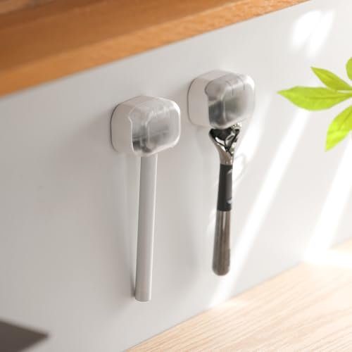 BEZOX Wall Mounted Razor Holder (2-Pack) – Auto-Closing Dust Cover, No-Drill Adhesive Mount, Razor Organizer for Shower & Bathroom - görsel 2