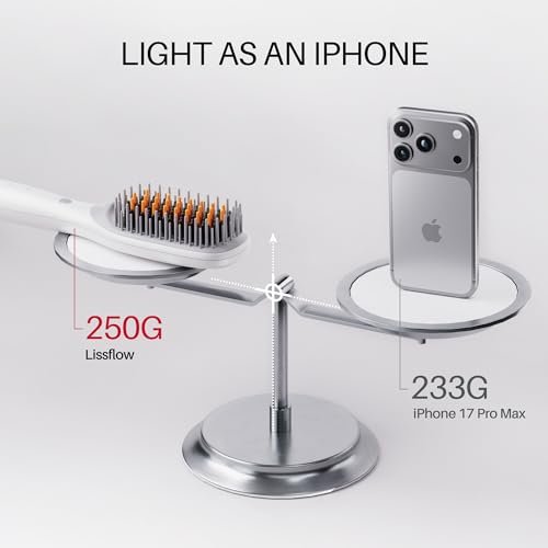 LISSFLOW Thermal-Balance Hair Straightener Brush – 365°F Professional Styling with Heat Damage Protection, 200M+ Negative Ions, Anti-Frizz Ceramic Coating, Dual-Voltage, White - görsel 16