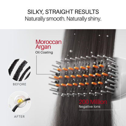LISSFLOW Thermal-Balance Hair Straightener Brush – 365°F Professional Styling with Heat Damage Protection, 200M+ Negative Ions, Anti-Frizz Ceramic Coating, Dual-Voltage, White
