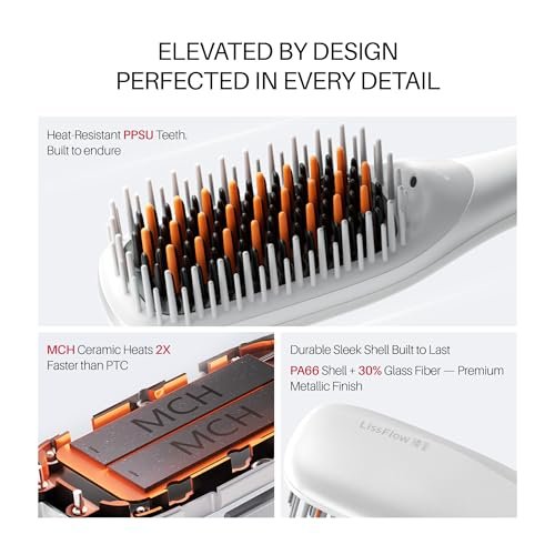 LISSFLOW Thermal-Balance Hair Straightener Brush – 365°F Professional Styling with Heat Damage Protection, 200M+ Negative Ions, Anti-Frizz Ceramic Coating, Dual-Voltage, White - görsel 14