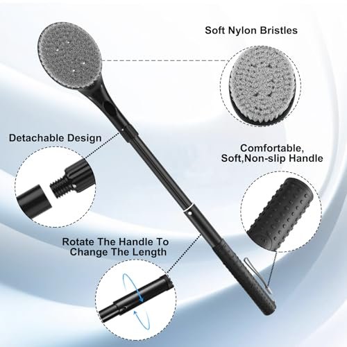 Gobiteli 25-Inch Long Handle Back Scrubber for Shower – Exfoliating Body Brush for Deep Clean, Men, Women & Elderly Avelisse