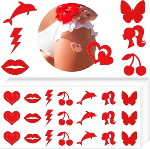 210-Piece Tanning Stickers for Body - Multi-Style Self-Adhesive Tanning Tattoo Stickers for Sunbathing & Tanning Beds, Waterproof, Sexy Kiss & Dolphin Patterns, Single Use Paper Stickers - görsel 16