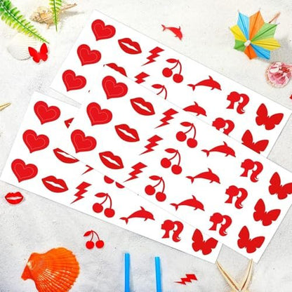 210-Piece Tanning Stickers for Body - Multi-Style Self-Adhesive Tanning Tattoo Stickers for Sunbathing & Tanning Beds, Waterproof, Sexy Kiss & Dolphin Patterns, Single Use Paper Stickers