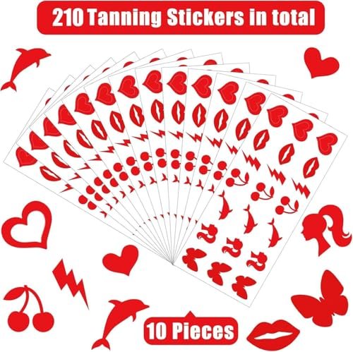 210-Piece Tanning Stickers for Body - Multi-Style Self-Adhesive Tanning Tattoo Stickers for Sunbathing & Tanning Beds, Waterproof, Sexy Kiss & Dolphin Patterns, Single Use Paper Stickers - görsel 4